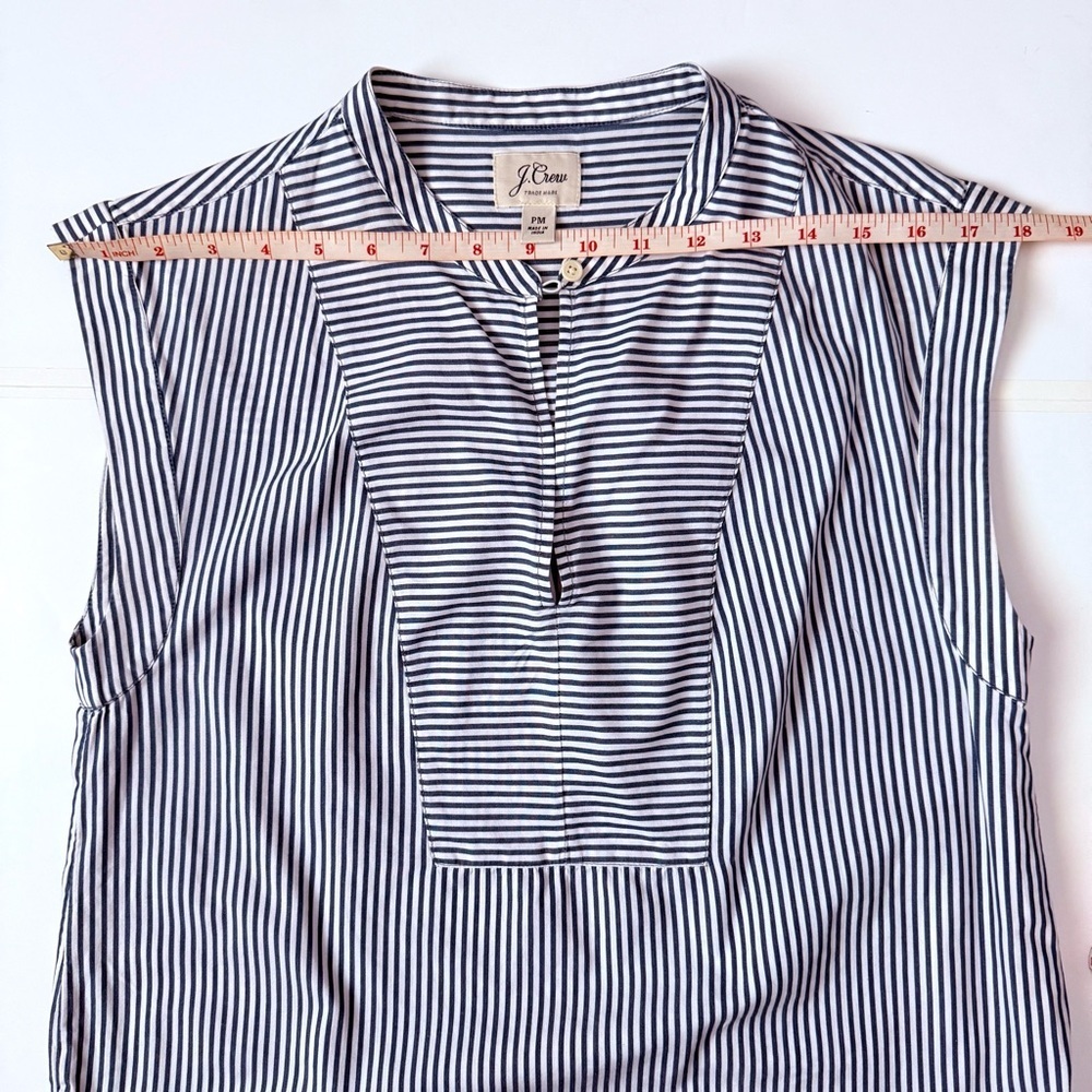 J.Crew Striped Cotton Popover Top Blue White MP Petite - Picture 5 of 8